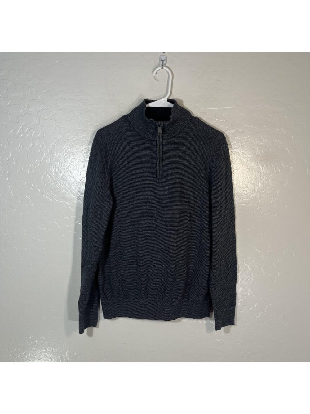 Bonobos Sweater Mens Small Gray Striped 1/4 Zip Mock Neck Cashmere Pullover